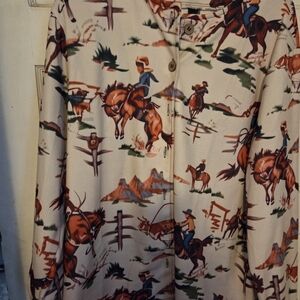 Western Cowboy Print Button-Up Shirt